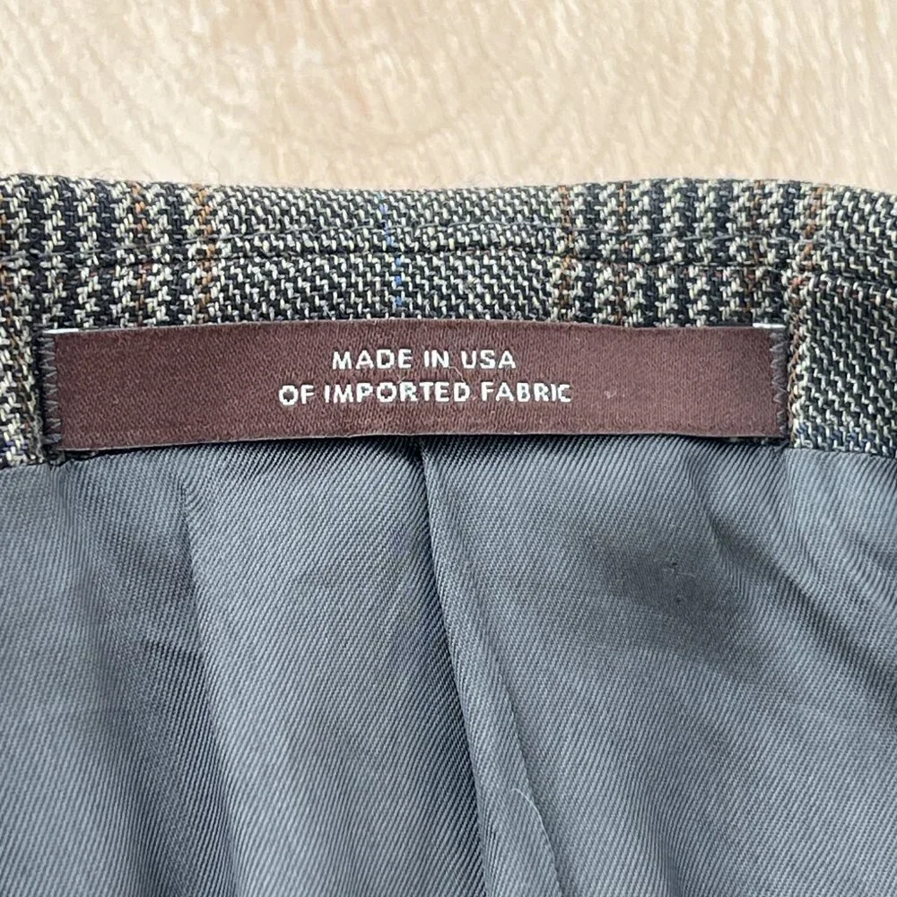 Joseph Abboud American Soft 100% Wool 3-Button Sport Coat Glen Plaid Check 42L